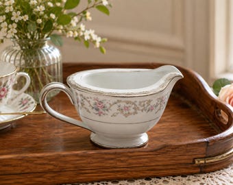 Vintage Noritake Edgewood 5807 Creamer Pink Roses Platinum Trim Japan