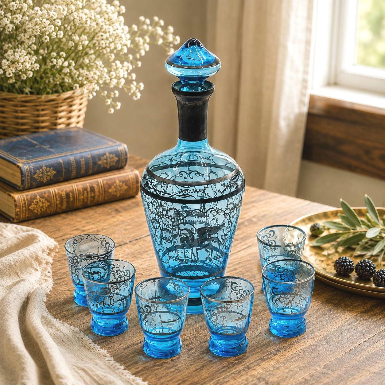 Italian Blue Glass Decanter - Etsy