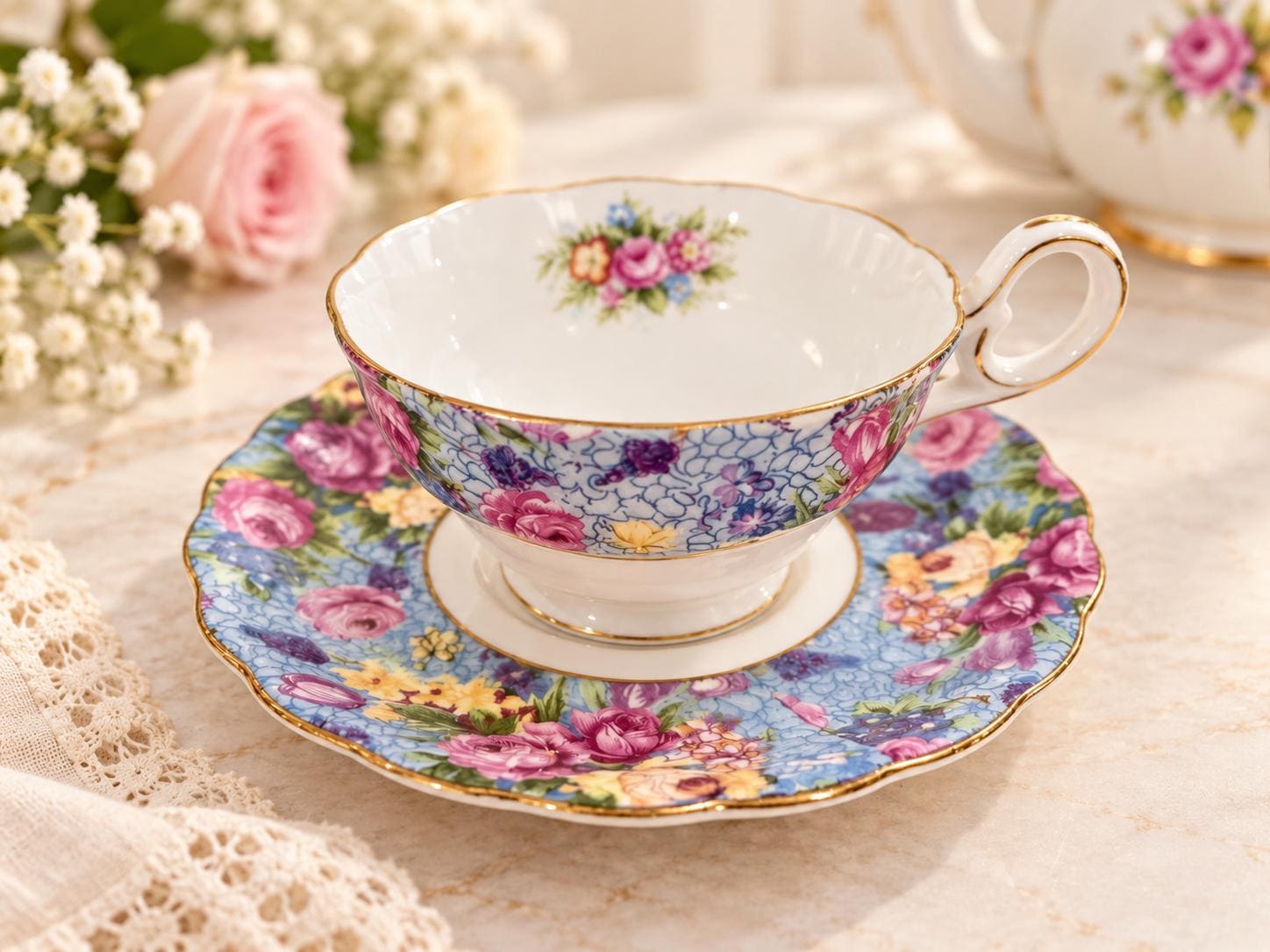 Occupied Japan Blue Cup and Saucer - Etsy