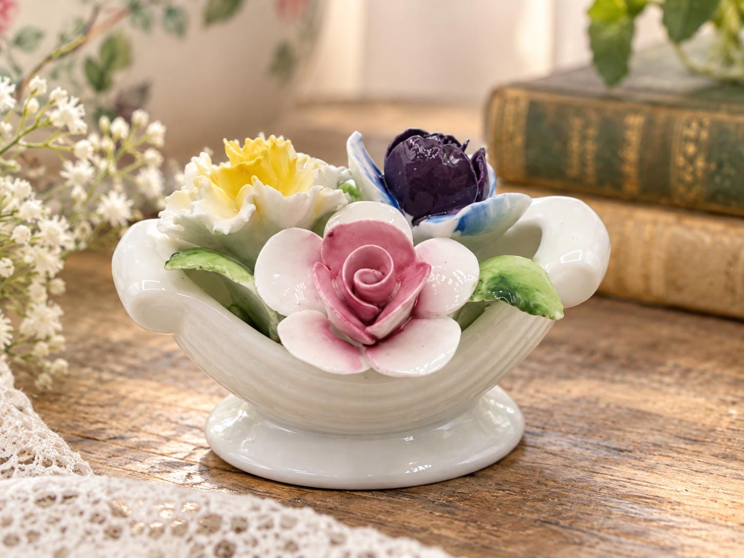 Porcelain Flowers in a Basket - Etsy