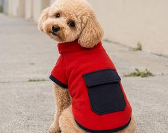 Chaqueta roja para perro con bolsillo, abrigo cálido de forro polar para mascotas, ideal para perros pequeños y medianos. Conjunto de invierno con cremallera. Ropa para cachorros, linda y elegante.