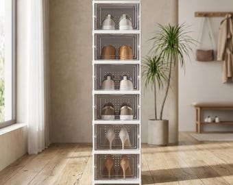 Foldable Shoe Storage Box 3/6 Layers | Transparent Stackable Dustproof Sneaker Organizer Cabinet Rack Shelf