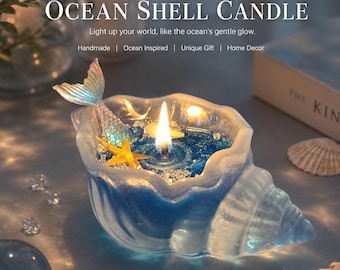 Vela de concha marina, cola de sirena, decoración costera, vela de soja inspirada en el mar