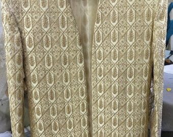 Luxury Embroidered Open Front Gold & Cream Brocade Blazer