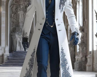 Ivory Embroidered Long Coat – Luxury Tailored Statement Coat with Baroque Detailing