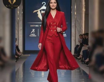 Women's Luxury Overcoat with Double-Breasted Waistcoat and Trousers