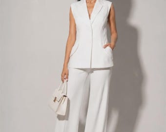 Blazer da donna senza maniche con pantaloni a gamba larga