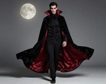 Gothic Vampire Cape – Velvet Dracula Cloak with Satin Lining