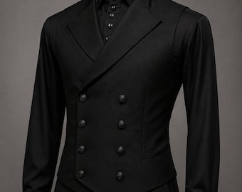 Slim Fit Black Double-breasted Vest