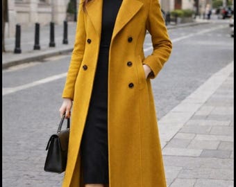 Double-breasted Wool Long Coat for Women