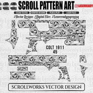 C-1911 .45 Scrollwork Design | Laser Ready Engraving Files (Digital Download) SVG DXF PNG