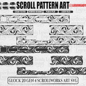 LASER READY Glock 20 Gen 4 Scroll Design SVG | Laser Engraving File | Pistol Engraving Vector | Fiber Laser Scroll Pattern | dxf ai png