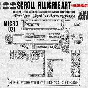 Micro Uzi Scrollworks Filigree Pattern Design | Laser Ready Engraving Files (Digital Download) SVG DXF PNG