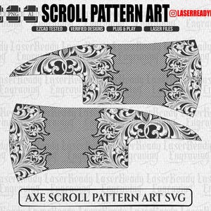 AXE Scroll Design Laser Engraving Vector — Customizable Filigree Ornament SVG Dxf Png for men