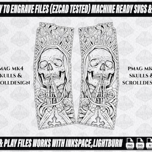 Pmag Mk4 Skulls & Scrollworks design laser engraving files,custom pmag engraving, Scroll files Ezcad svg dxf ai