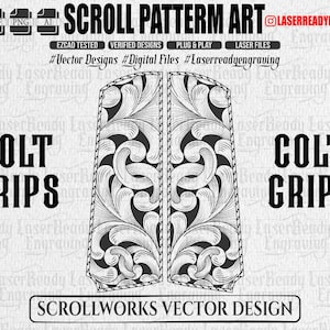 C-1911 Grips Scrollwork Design | Laser Ready Engraving Files (Digital Download) SVG DXF PNG