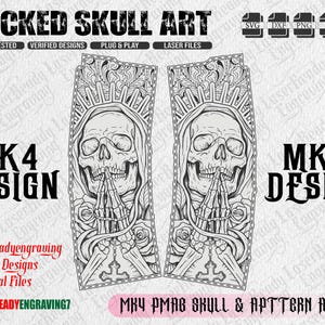 LASER READY P MAG Design Skull & Scrollwork — Arquivo de gravação a laser para carregador tático de polímero nos formatos SVG, DXF e PNG para homens