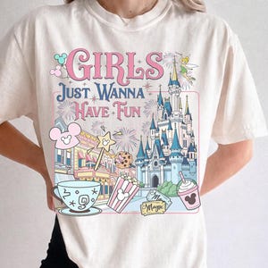 Retro 90s Disneyland Castle Girls Just Wanna Have Fun Trip PNG, Minnie and Daisy Girls Couples Girl Trip Tee, Disney Girls Trip png