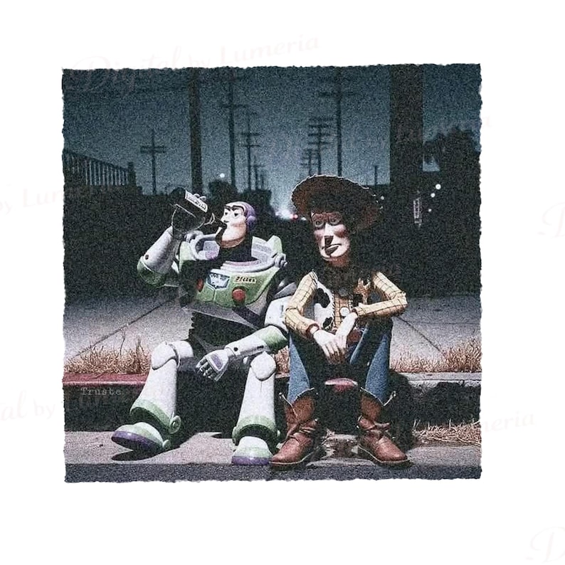 Retro Toy Story PNG, Buzz Lightyear Woody för män kvinnor, Pixar Animation, filmälskare present digital nedladdning, Woody Buzz dricker, Toy Story 5 bild 3