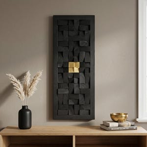 Verticaal 3D akoestisch paneel van zwart hout, geometrische wanddecoratie, mozaïekdecoratie met textuur, geluidsabsorberende kunst voor op kantoor
