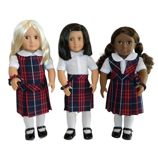 Navy & Red Plaid Doll Uniform Set - 18 Inch Doll Uniform, Plaid Doll Uniform, Plaid 36, AG Plaid Doll Uniform, 18 Inch Doll Clothing