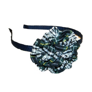 Forest, Navy, White & Yellow Plaid Rosette Headband - School Uniform Headbands, Plaid Headbands, Uniform Headband, School Plaid 61, Plaid 61