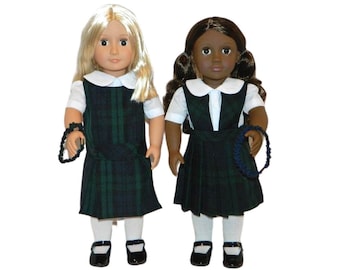 Black Watch Plaid Doll Uniform Set - 18 Inch Doll Uniform, Plaid Doll Uniform, AG Plaid Doll Uniform, Doll School Uniform, Black Watch Plaid