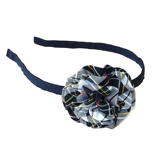 Navy, White, & Red Plaid Rosette Headband - School Uniform Headbands, School Plaid Headbands, Plaid Headbands, Uniform Plaid, School Plaid