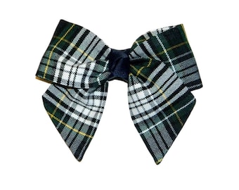 Forest, Navy, White & Yellow Plaid Hair Bow - School Uniform Plaid Hair Bows, Plaid 61, Campbell Plaid, Plaid Hair Bows, School Plaid Bows