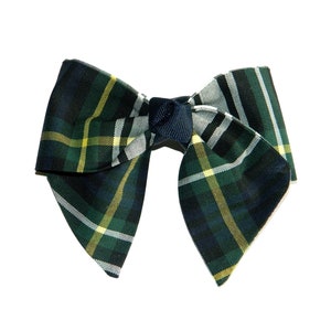 Navy, Forest, White & Yellow Plaid Hair Bow - School Uniform Hair Bows, Plaid 35, Plaid Hair Bows, Gordon Plaid, Navy and Hunter Green Plaid