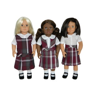 Burgundy & Gray Plaid Doll Uniform Set - 18 Inch Doll Uniform, Plaid Doll Uniform, Plaid 91, AG Doll Uniform, Plaid 54, Doll School Uniform