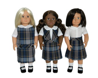 Gray, Navy & Gold Plaid Doll Uniform Set - 18 Inch Doll Uniform, Plaid Doll Uniform, Plaid 57, AG Plaid Doll Uniform, Doll School Uniform