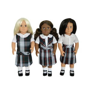 Navy, Green, Red & White Plaid Doll Uniform Set - 18 Inch Doll Uniform, Plaid Doll Uniform, School Plaid 50, Lloyd Plaid, Uniform Plaid 49