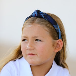 Navy, Red & Yellow Plaid Top Knot Headband - School Uniform Plaid Headbands, Plaid Headbands, Plaid Top Knot Headbands, Plaid 41, Plaid 9A