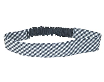 Navy & White Gingham Elastic Headband - Gingham Headbands, School Uniform Headbands, Navy Gingham Headband, Navy and White Gingham Headband