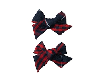 Navy & Red Plaid Butterfly Pigtail Bows - School Uniform Hair Bows, Hamilton Plaid, Plaid 36, Plaid Pigtail Bows, School Plaid Hair Bows
