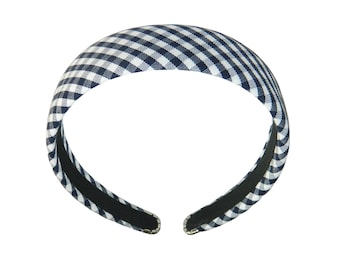 Navy & White Gingham 1.5" Headband - Gingham Headbands, School Uniform Headbands, Navy Gingham Headband, Navy and White Gingham Headband