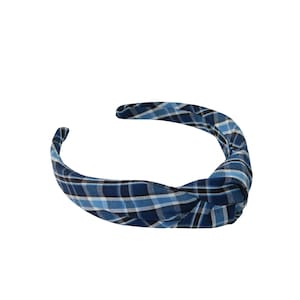 Navy & Blue Plaid 120 Top Knot Headband - Plaid Headbands, School Uniform Headbands, Navy and Blue Plaid, Plaid 120, Plaid Top Knot Headband