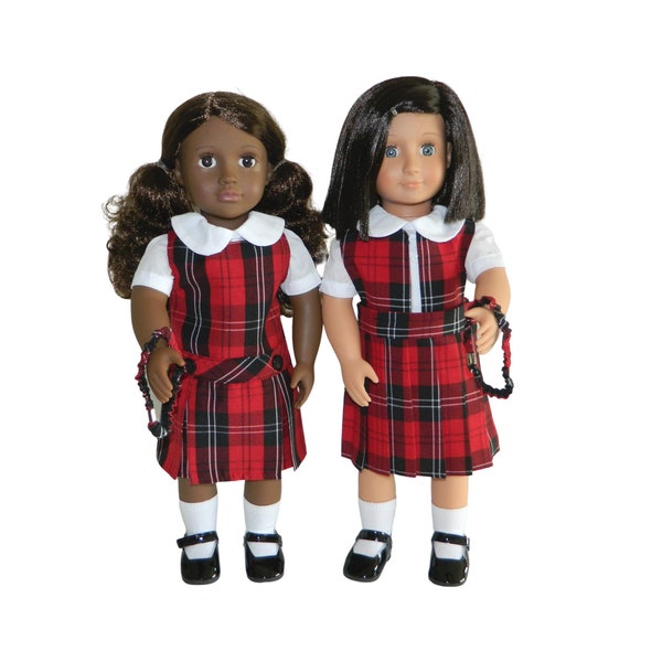 Red & Black Plaid Doll Uniform Set - 18 Inch Doll Uniform, Plaid Doll Uniform, AG Plaid Doll Uniform, Doll School Uniform, Plaid 70