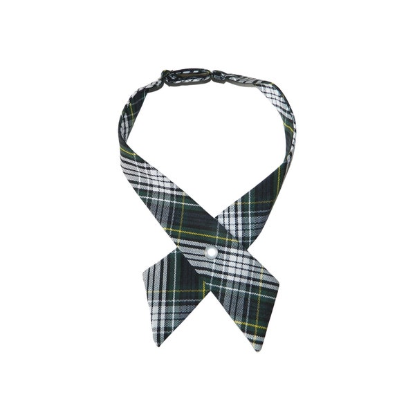 Forest, Navy, White & Yellow Plaid Girl's Neck Tie - Girl's School Plaid Neck Tie, Plaid 61, Girl's School Plaid Cross Tie, Campbell Plaid