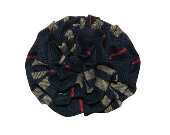 Navy & Tan Plaid Rosette Hair Clip - School Uniform Hair Bows, Navy and Tan Plaid Bows, School Plaid 1C, Uniform Plaid Hair Clips, Plaid 1C