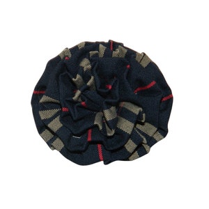 Navy & Tan Plaid Rosette Hair Clip - School Uniform Hair Bows, Navy and Tan Plaid Bows, School Plaid 1C, Uniform Plaid Hair Clips, Plaid 1C