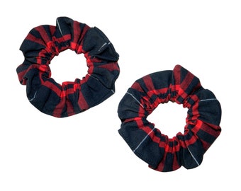 Navy & Red Plaid Pigtail Scrunchies - Plaid Scrunchies, Navy and Red Plaid, Hamilton Plaid, Plaid 36, Plaid Pigtail Bows, Plaid Hair Ties