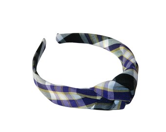 Purple, White, & Black Top Knot Headband - Purple Plaid, Plymouth Plaid, Plaid 2M, Plaid Top Knot Headbands, School Uniform Plaid Headbands