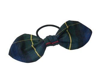 Navy, Forest, Red & Yellow Plaid Bow Hair Tie - Plaid Scrunchies, Plaid Hair Ties, Plaid Hair Elastics, Belair Plaid, Plaid 55