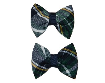Green, Navy & Yellow Plaid Pigtail Bows - School Uniform Hair Bows, School Plaid 1B, Plaid Pigtail Bows, Plaid Hair Bows, Christopher Plaid