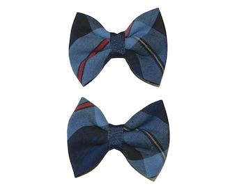 Navy, Red & Yellow Plaid Pigtail Bows - School Uniform Plaid Hair Bows, Plaid Hair Bows, Plaid Pigtail Bows, Plaid 41, French Blue Plaid