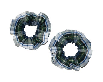 Navy, White & Green Plaid Pigtail Scrunchies - Plaid 80 Scrunchies, White Plaid, Plaid Pigtail Bows, Plaid 80, Pigtail Hair Scrunchies