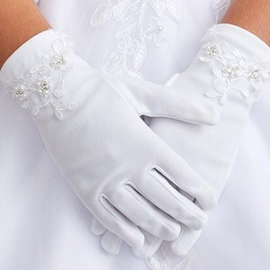 Girl's Beaded Applique White Gloves - Girl's Communion Gloves, 1st Communion Gloves, Communion, Girl's Gloves, Girl's Cross Gloves