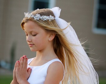 First Communion Veil With Flowers Etsy
